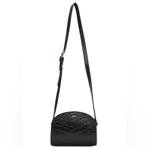 APC Demi Lune Crossbody Bag In Black Croc Leather